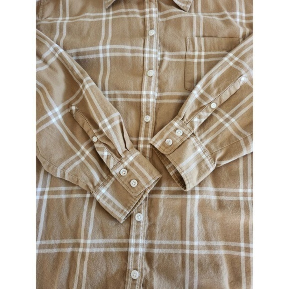 J.Crew Plaid Button Front Shirt XL Tan Beige Long Sleeve Casual Cotton Blend - Picture 4 of 9